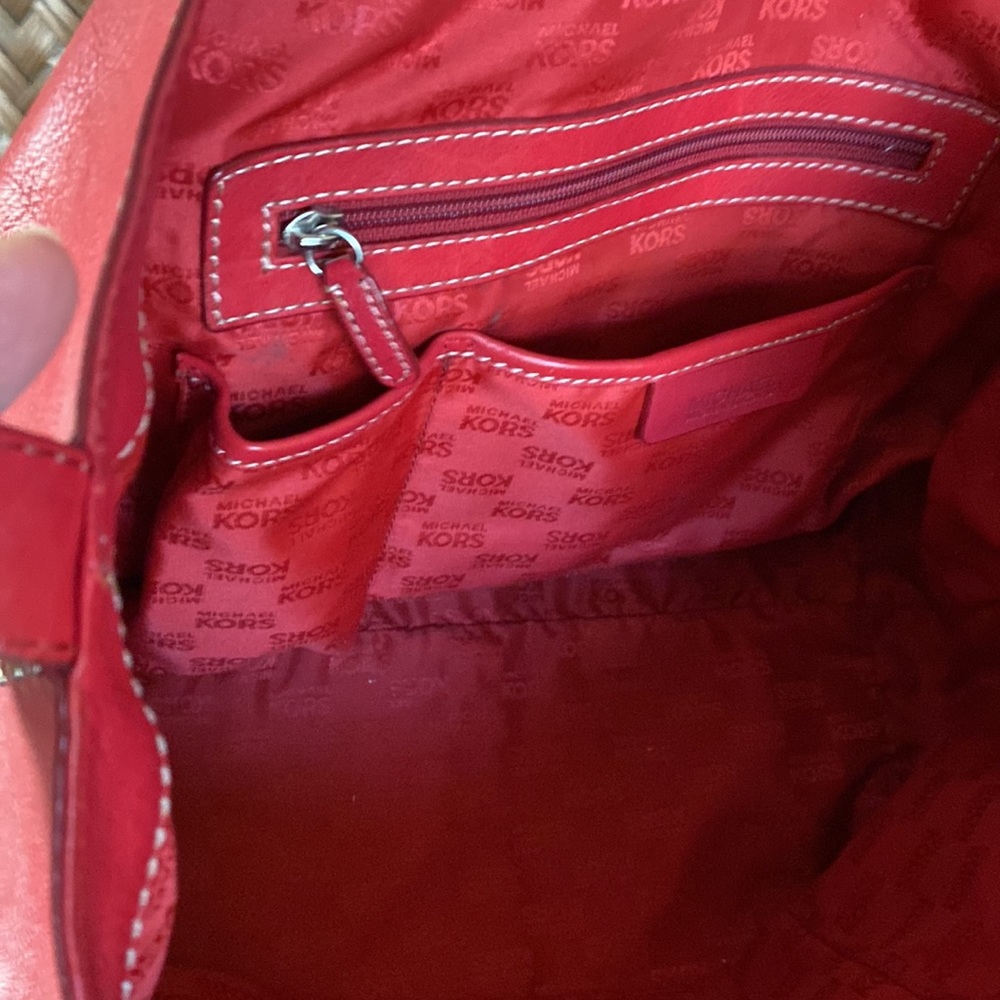 MICHAEL KORS - Red Pebble Leather Studded Handbag - Picture 9 of 10